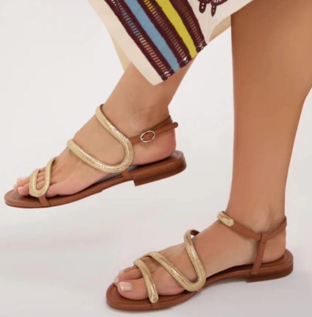 Tuckernuck Champagne Lara Sandals 7 NWT Tan Gold Leather Resort Travel Coastal